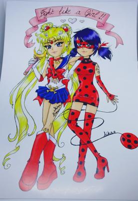 Poster Fight Like A Girl Miraculous Ladybug et Sailor Moon